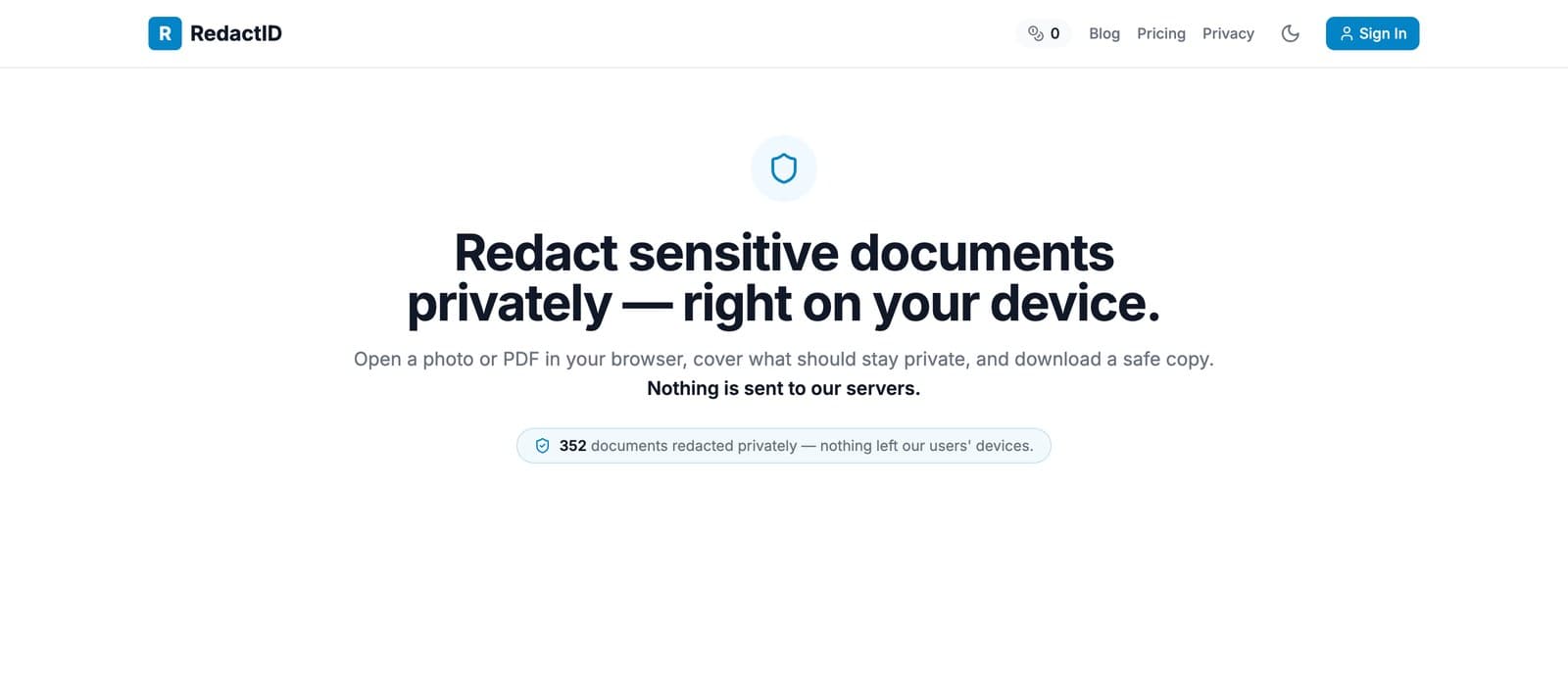 RedactID homepage